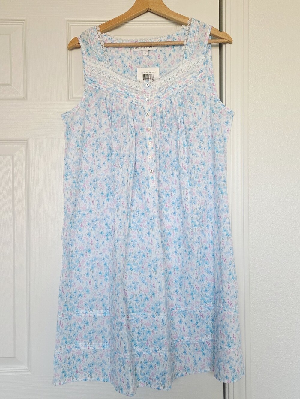Sz Small Eileen West water color nightgown cotton dress NEW W/ TAGS lace trim